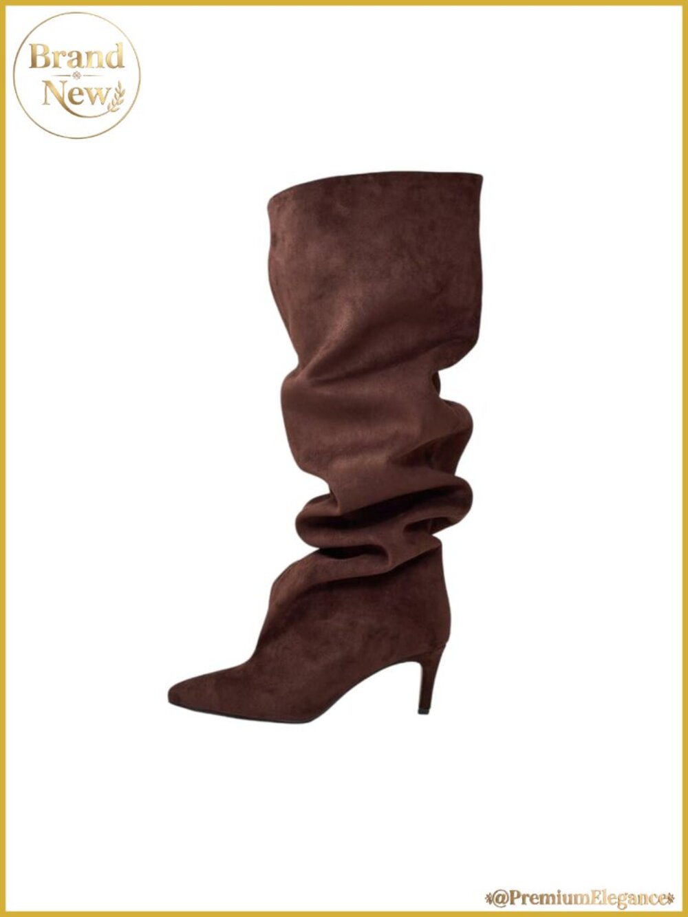 Faux Suede Slouch Knee High Boots Pointed Toe Kitten Heel Women's